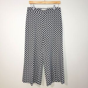 Michael Kors Size 4 Small Black White Print Wide Leg High Waisted Cropped Pants